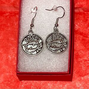 PISCES IRON & SILVER DOUBLE SIDED ZODIAC DROP EARRINGS